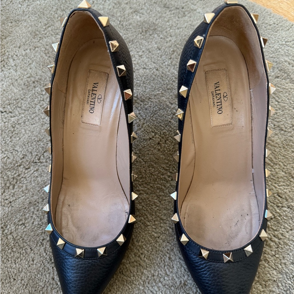 Valentino Black and Gold Studded Heels